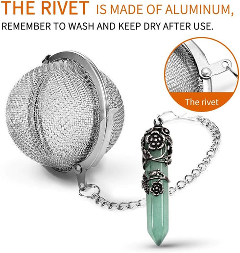 2 Pack Healing Crystal Pendant Loose Tea Steeper - Antique Silver Flower Wrapped Natural Gemstone Tea Infusers