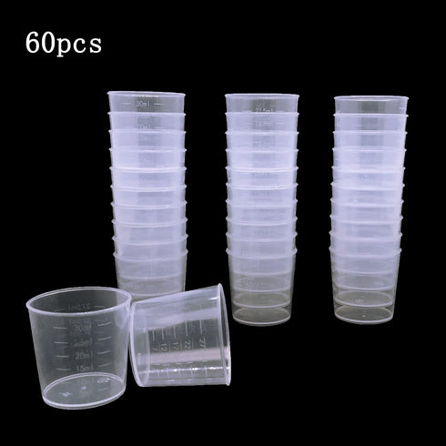 60 Pcs Plastic Graduated Cups, 30ml/1oz Clear Scale Cups with 50 Pcs Wooden Stirring Sticks for Epoxy, Resin, Mixing