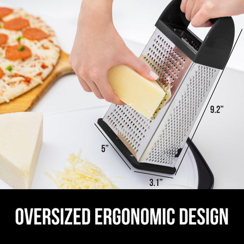 GORILLA GRIP XL 4-Sided Cheese Grater with Container, BPA-Free Stainless Steel Box Grater, Black
