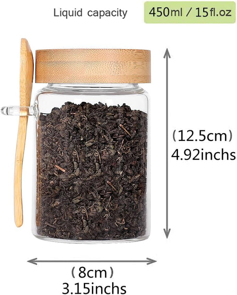 6 Pack16 OZ Countertop, Glass Jar with Screw Lid and Spoon, Tea Containers for Loose Leaf Tea, Salt and Sugar