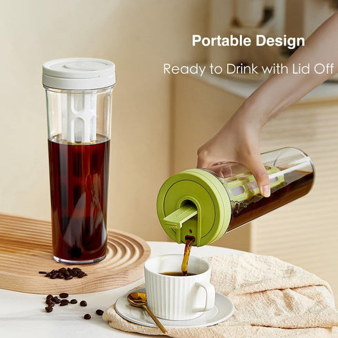 Giombrewsia Cold Brew Coffee Tumbler, Portable Travel Lid, 35oz/1L Capacity, PP Material with 350-Mesh Filter