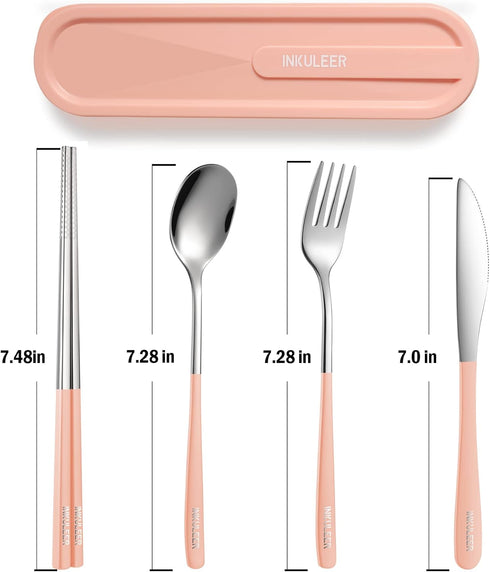 Travel Cutlery Set, 18/8 Stainless Steel Reusable Utensils with Case, Portable Silverware Lunch Box