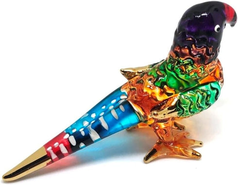 Handmade Mini Blown Glass Parrot Bird Figurine, 2" Orange, Dollhouse Gift Ideas, Cute Tiny Ornament