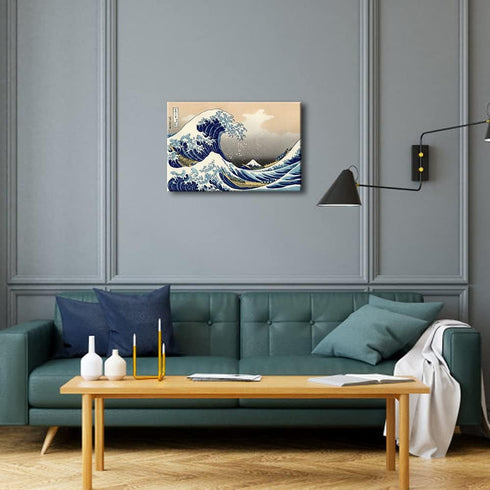 Wieco Art Great Wave of Kanagawa Canvas Prints, Stretched and Framed Modern Artwork for Home Office Decor