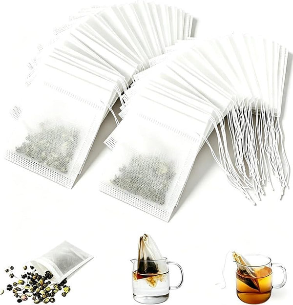 Generic 100-Pack Drawstring Disposable Tea Bags, 3.24.0 Inch Non-Woven Empty Tea Filter Bags