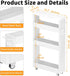 Slim 4-Tier Storage Cart, 5-Inch Width White Rolling Cart with Handle & Wooden Top for Kitchen, Bathroom, Laundry