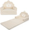 2-in-1 Kids Couch Fold Out, Soft Teddy Sherpa Toddler Couch with Crown