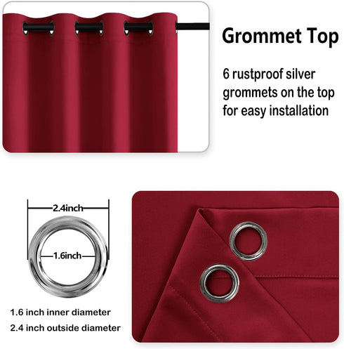 DWCN Blackout Short Curtains with Tiebacks, Thermal Insulated Grommet Window Curtains for Living Room, 38 x 45 inch, Red