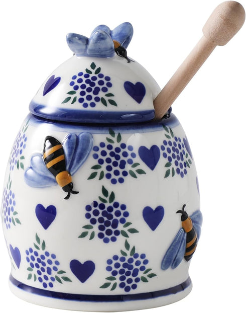 Style,10oz ZOOBEE Ceramic Honey Pots with Dipper and Lid Farmhouse Honey Jar with Dipper,Handpainted Honey Jars