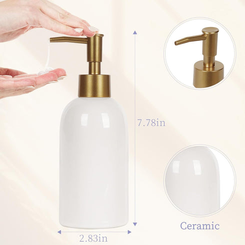 Natheeph 14OZ Ceramic Soap Dispenser, White Pump for Bathroom/Kitchen Liquid Filling
