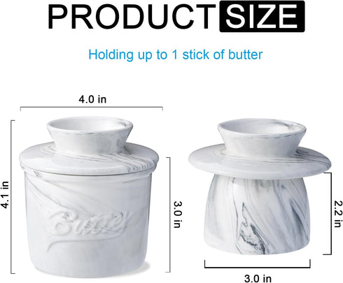 Eichzer Ceramic Butter Crock with Lid, Marbled Butter Keeper for Spreadable Butter, Elegant Butter Dish for Home