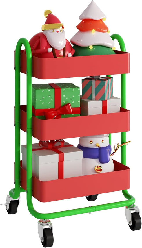 Cart,3-Tier Wheels,3 Office,Home,Kitchen,Garden13.4"x18.1"x31" Metal Rolling Metal Rolling Cart with Tier Utility Cart