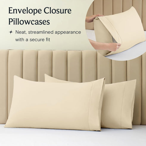 LuxClub 4 PC Full Size Sheet Set, Deep Pockets 16", Wrinkle Free Cooling Sheets, Cream Full