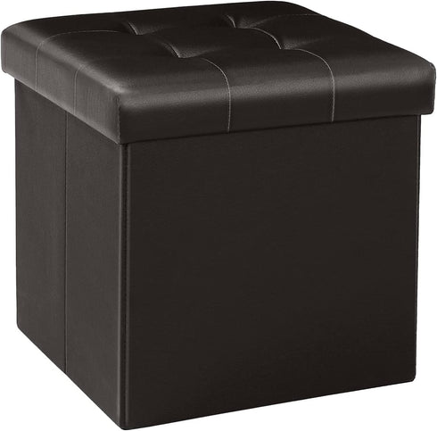 B FSOBEIIALEO Folding Storage Ottoman Cube - Faux Leather Footrest for Living Room, Brown, 12.6" x 12.6" x 12.6"