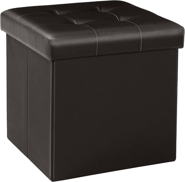 B FSOBEIIALEO Folding Storage Ottoman Cube - Faux Leather Footrest for Living Room, Brown, 12.6" x 12.6" x 12.6"