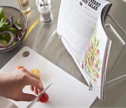 Cookbook Stand Holder for Kitchen Counter - Recipe Book Stand for Hands-Free Reading (Black)