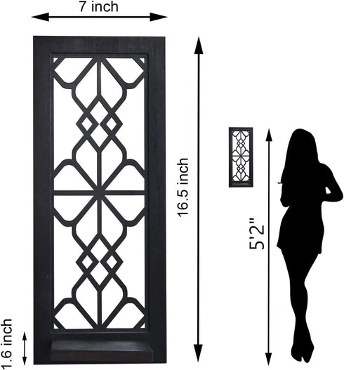 Set 2, Wood Wall Sconce Candle Holder Rustic, Wall-Mount, Farmhouse Hanging Wall Dcor, Carved Wood Frame, Mirrored