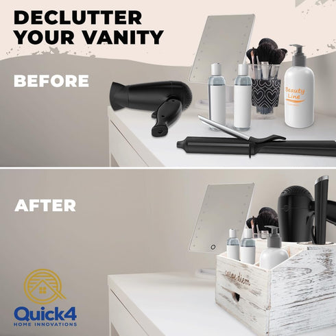 Bathroom Hair Tool Organizer, White Blow Dryer Holder, Rustic Hair Organizer Storage for Vanity with Brush Holder