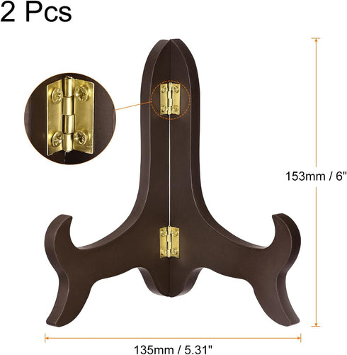 uxcell 2pcs 6" Easel Plate Holder, Wooden Folding Display Stand Brown for Decorative Picture Frame