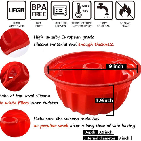 Silicone Fluted Bunte Cake Baking Pan, European-Grade LFGB Silicone Round Cake Mold, Non-Stick Cake Pan for Jello,