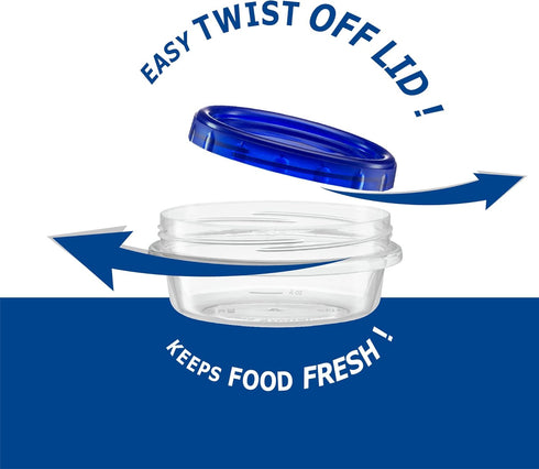Elegant Disposables Twist Top Deli Containers, Reusable Stackable Food Storage Containers with Blue Screw on Lid - 10