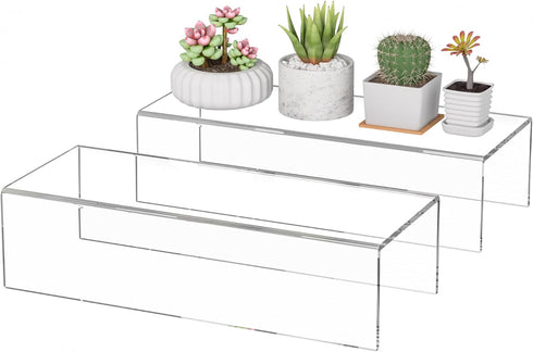 Sezanrpt Acrylic Shelf Riser 12x4.7x3 pack of 2, Desktop Rectangular Acrylic Tray