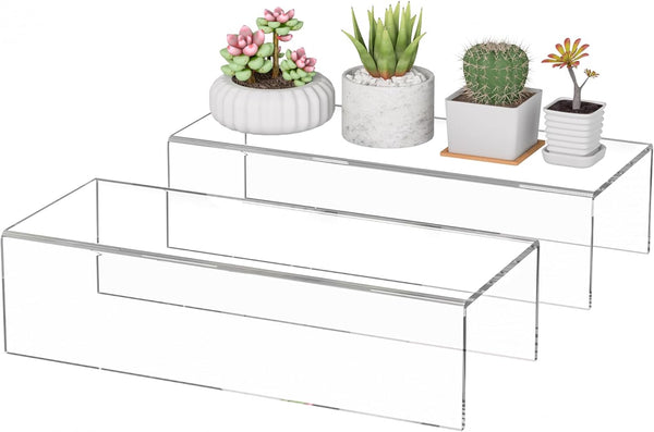 Sezanrpt Acrylic Shelf Riser 12x4.7x3 pack of 2, Desktop Rectangular Acrylic Tray