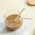 TREEWOO GOOD MORNING Clear Mug For Coffee Dessert Milk Tea Yogurt Round Glass Cup Handgrip Drinkware With Bamboo Lid