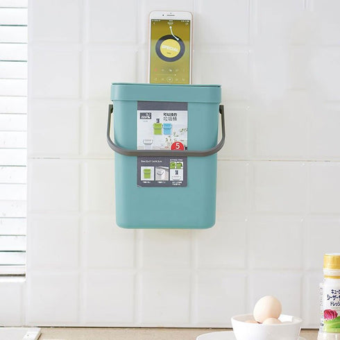 Small Trash Can with Lid, 5L Mini Kitchen Hanging Trash Can for Countertop Compost Bin, Odor Free (Blue)