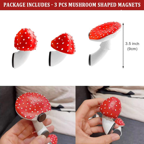 3 PCS Mushroom Refrigerator Magnets, Cute Fairy Tale Red Mushroom Stickers for Home Office Creative Decor