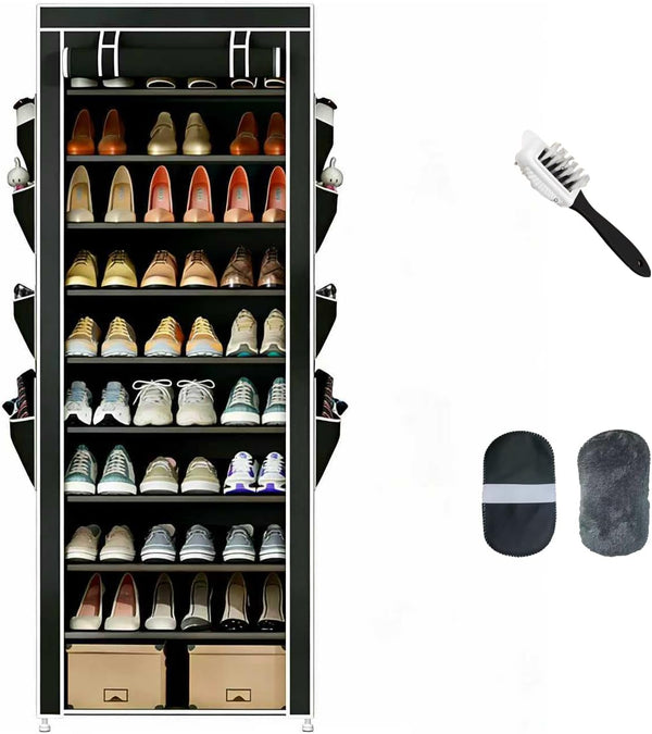 HOACHAN 10-Tier Shoe Rack with Dustproof Cover, Large Capacity Shoes Storage Organizer Holds