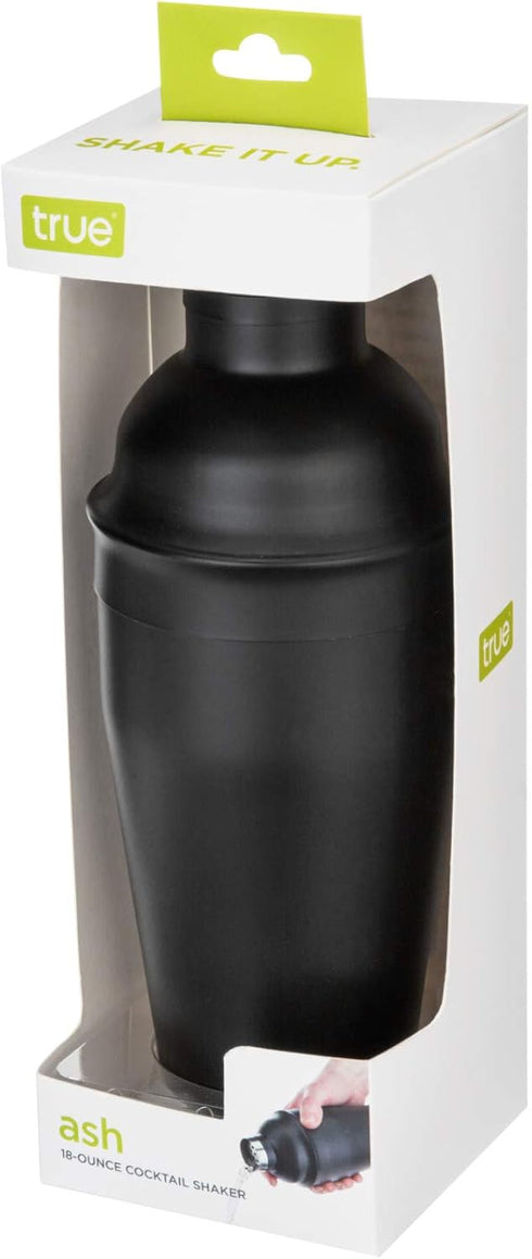 True Ash Stainless Steel Cocktail Shaker - 18 oz for Cold Brew Cocktails, Home Bar Accessories, Matte Black