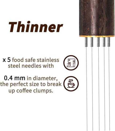 Espresso Coffee Stirrer 5 Needles 0.4mm Distribution Tools with Natural Wood Handle and Stand