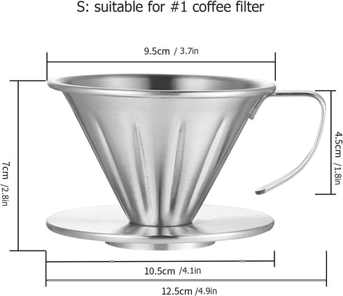 MERMOO YILAN Pour Over Coffee Dripper, Stainless Steel Reusable Cone Coffee Filter for Home Cafe