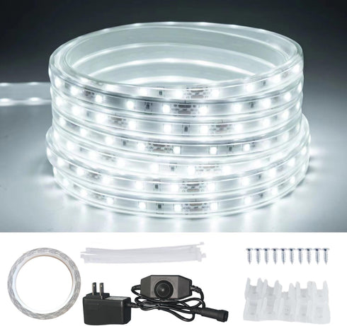 20FT White Rope Lights Outdoor, 12V IP65 Waterproof Led Rope Lights Indoor
