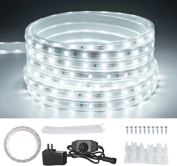 20FT White Rope Lights Outdoor, 12V IP65 Waterproof Led Rope Lights Indoor