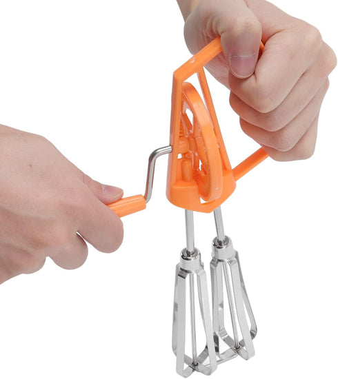 Rotary Egg Beater, Hand Crank Handheld Mixer, Stainless Steel Portable Mixer with Plastic Handle, Small Manual Hand