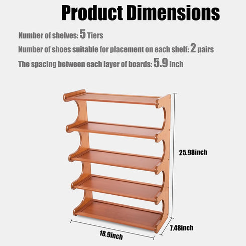 Eloplzxe 5 Closet,Small Closet 18.897.4825.98inch Shoe Rack,Small Tier Shoe Organizer Storage Shelf,Bamboo Narrow Shoe
