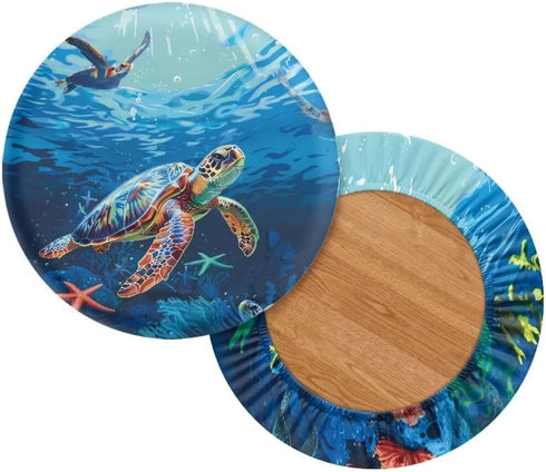 Pack 4 12 14" Kuiaobaty Round Chair Cover of pcs Turtle Theme Print Bar Stool Cover Elastic Comfy Round Seat Cover