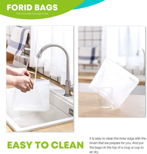 FORID Reusable Storage Bags - 12 Pack Extra Thick Freezer Bags, FDA Grade LEAKPROOF Lunch Bag for Food Storage