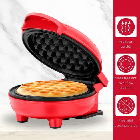 Holstein Housewares Red Personal Non-Stick Waffle Maker - 4-inch Waffles in Minutes