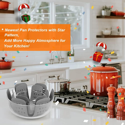 BYKITCHEN Pan and Pot Protectors, Set of 6 Larger & Thicker Protectors with Stars, Different Sizes for Cookware