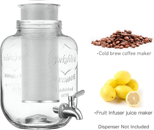 Cold Brew Coffee Filter for 1 Gallon Mason Jars, Stainless Steel Fine Mesh for Large Batch Brewing