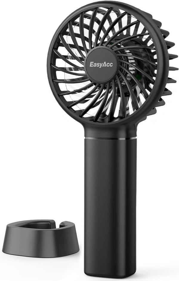 EasyAcc Mini Portable Handheld Fan, 3 Speed USB C Rechargeable Battery Operated Cooling Fan for Travel (Black)