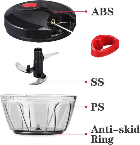 Cambom Manual Food Chopper Vegetable Cutter, Hand String Chopper for Onions, Fruits, Nuts - BPA Free, 550ml Black