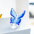 H&D Crystal Flying Butterfly Figurine with Crystal Ball Base, Cut Glass Ornament, Collectible (Blue)
