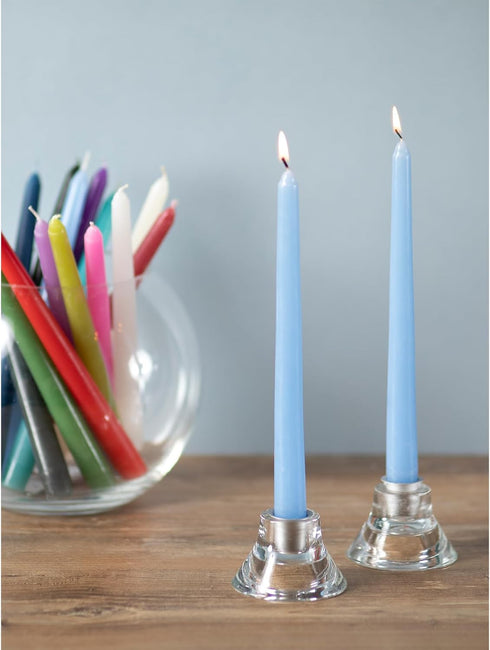 CANDWAX 10 inch Taper Candles, Set of 4 Dripless Unscented Candlesticks for Dinner and Household Use - Light Blue