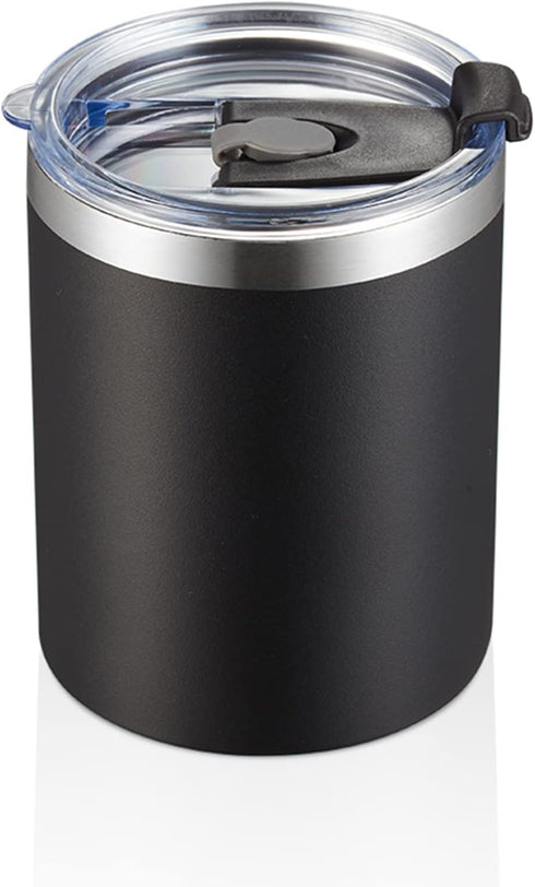 MEWAY 12 oz Lowball Tumbler, Stainless Steel Double Wall Vacuum Insulated Mug with Straw and Lid, Black