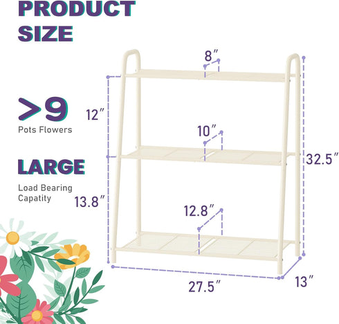 Wieghda 3-Tier 3 Corner Plant Stand, Metal Black Flower Pot Rack, Indoor Outdoor Heavy Duty Shelf (Cream, Tier)