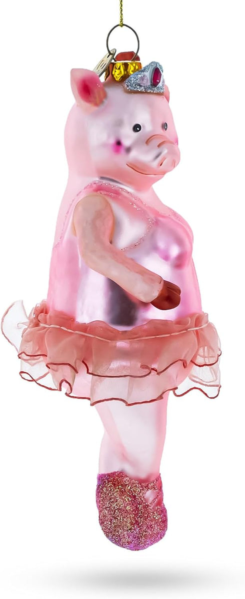 Graceful Pig Dancing Ballet Blown Glass Christmas Ornament